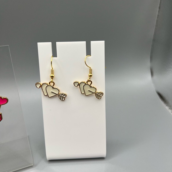 🆕 Gold and Pink Heart Earrings Set - Handmade #168 - Picture 2 of 5